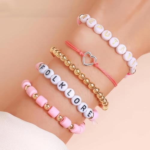 SANNIDHI® Taylor Bracelet for Woman Layered Clay Beads Bracelets for Teens Girls Letter Merch Kit Fans Gifts Elastic Stackable Y2K Aesthetic 3 PCS