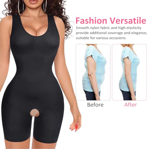 HANNEA Women Waist Trainer Bodysuit Tops Slim Tummy Control Full Body Shapewear for Scoop Neck Tank Tops Bodysuits Corset, S-M