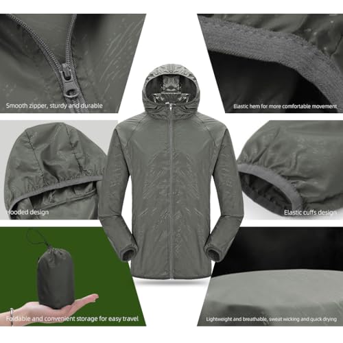GUSTAVE Outdoor Men Waterproof Rash Jacket Men's Sun Protection Hoodie ShirtSummer Outdoor UV Protection Jacket Ultra LightQuick Dry Long Sleeve Jacket for Camping & Hiking Large Size 4XL