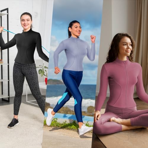 PALAY Workout Jackets for Women, Full Zip Slim Fit Lightweight Athletic Running Sports Track Yoga Jacket with Pockets, Long Sleeve Running Top with Thumb Holes, XXL