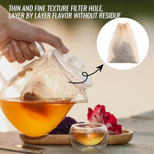 HASTHIP® Disposable Tea Filter Bags for Loose Unbleached Wood Pulp Drawstring Leaking Proof Design Travel Portable Water Bottle Pot Cups Mug Pack of 100 2PCS