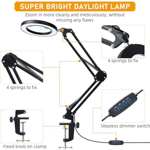 HASTHIP® Desk LED Magnifier with Flexible Arm USB 3-Color Modes 10X with Controller Mounted Clip Lamp Magnifying Glass for Repairing Reading DIY Crafting 3 PCS