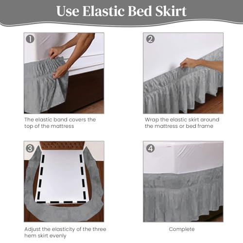 HASTHIP® Grey Pleated Bed Skirt for Single Bed 75x39 Inches 15 Inch Drop Polyester Cotton Minimalist Ruffled Dust Wrinkle Free Easy Install Bedroom Decor Essential 2PCS