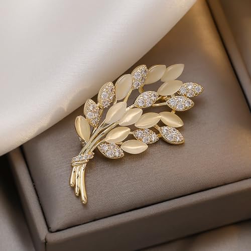 SANNIDHI® Brooch for Women Pearl Gardenia Saree Pin Enamel Alloy Elegant Flower Suit for Blouse Dress Blazer Scarf with Gift Box Gold Wheat 3 PCS