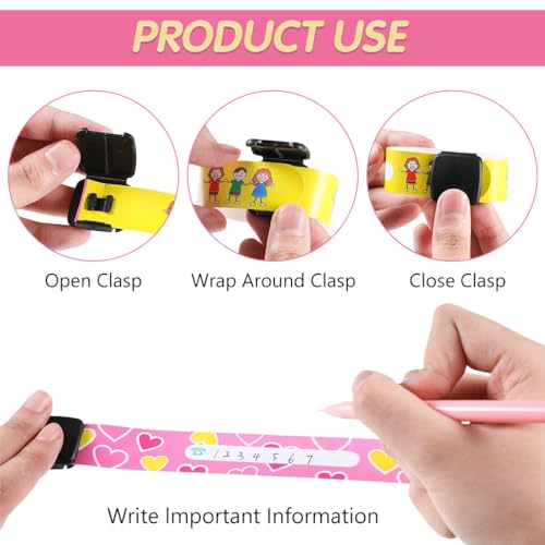 Climberty® Kids Safety ID Wristband 12 Pack Waterproof PVC Write-on Anti-Lost Identification with Buckle for Travel Outing Group Activity 19.2cm x 2.15cm 2 PCS