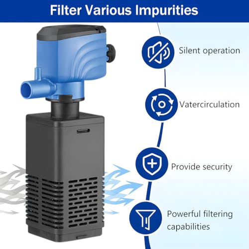 Qpets Aquarium Filter with Oxygen Supply Quiet Fish Tank Aquarium Filter for Small Medium Fish Tank Suction Cup Wall Mounting Aquarium Filter Plug and Go Aquarium Filter