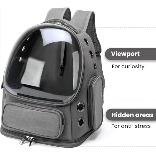 ZIBUYU® Cat Bag Carrier Backpack, Bubble Transparent Window Cat House for Adult&Puppy Cat with Space Capsule Ventilated Design Portable Multi-Pocket for Traveling/Hiking/Camping/Outdoors (Grey)