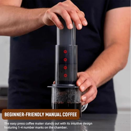 Supvox® Press Coffee Maker 4 Stage Brewing Easy Press Coffee Brewing Pot Heat Resistant Food Grade PP Manual Detachable Design Portable Maker for Travel,Camping,Grey