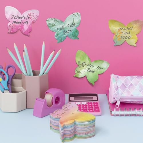 HASTHIP® 240 Sheets Colorful Butterfly Sticky Notes 12 Designs Self Stick Notes Pads Aesthetic for DIY Scrapbooking School Office Supplies 8.5x6.5cm 480PCS