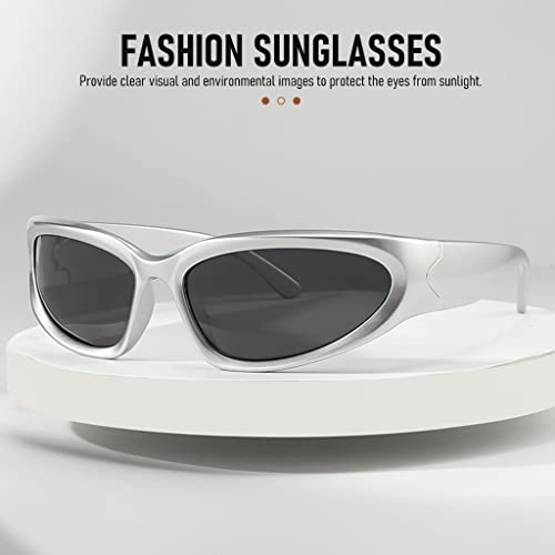 GUSTAVE Stylish Polarized Sunglasses for Men Women Riding Sunglasses Stylish Cyberpunk Sport Sunglasses Silver Frame Grey Lens Sunglasses Fashion Accessory Goggles for Men Stylish