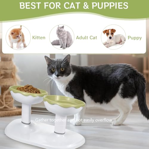 Qpets Cat Feeding Bowl, Dual Cat Bowl Design Tilted Cat Food Bowl for Cats, Water Bowl Food Bowl Adjustable Height Plastic Pet Food Bowl - 700ml