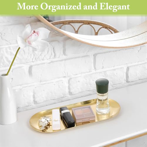 HASTHIP® 6PCS 23x9cm Golden Stainless Steel Trays Luxurious Jewelry Organizer Scratch-Resistant Vanity Multipurpose Bathroom Kitchen Dressing Table Accessories Elegant Trinket Set