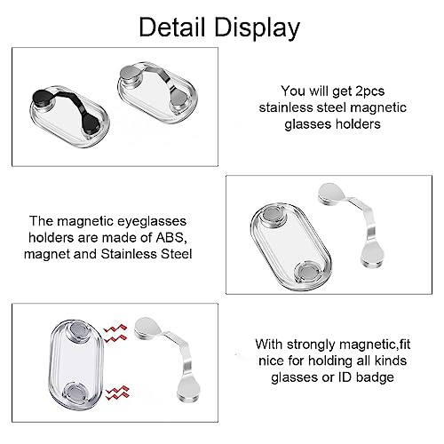HASTHIP® 6PCS Magnetic Eyeglass Holder Glasses Specs Stainless Steel Name Tag Badge Sunglasses Clip Magnet Hook Pins onto Clothes to Keep Eyewear Safe Black Silver