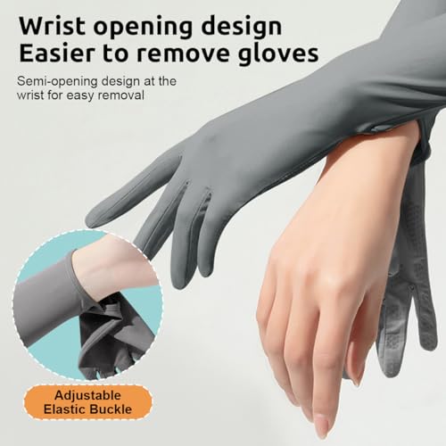 PALAY® UV Protection Arm Sleeves Nylon Ice Silk with One Piece Gloves Open Finger Tip and Anti-slip Palm Design Outdoor Cool for Driving Cycling Gardening Grey X 2