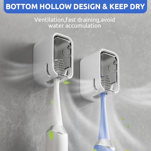 HASTHIP® 6PCS Wall Toothbrush Holder with Dustproof Cover Clear Window Self-Adhesive Vertical Storage Quick Dry Removable Design Compact Space-Saving Bathroom Organizer Home