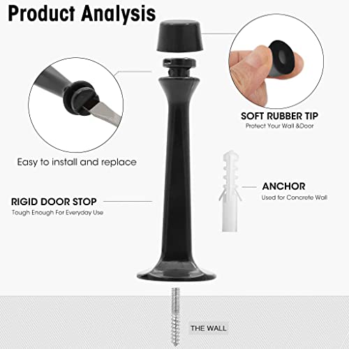 HASTHIP 4pcs Heavy Duty Solid Rigid Door Stop w/Rubber Tip, Wall Mount Door Stoppers for Bottom of Door