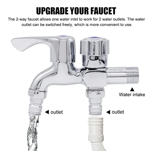 HASTHIP® 2 in 1 Brass Dual Tap for Washing Machine, Two Way Tap for Washing Machine, Washing Machine Taps with Wall Flange, Hrome-Plated Copper, for Bathroom/Kitchen (Silver) 2 PCS