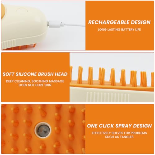 Qpets Electric Pet Steam Hair Brush, Bath-free Pet Hair Cleaning Brush Grooming Brush with Rotatable Handle USB Rechargeable 2 in 1 Steam Massage Brush Pet Hair Brush Remove Mat Shedding
