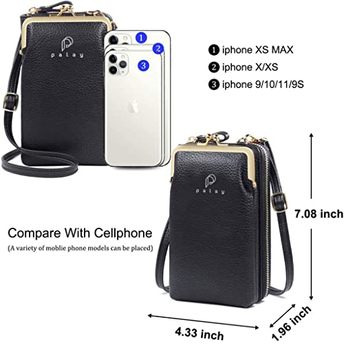 PALAY Women Crossbody Phone Bag Ladies Wallet Small Soft PU Leather Cell Phone Purse Mini Shoulder Bag with Strap Card Slots (Black)