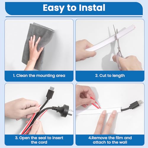 Serplex® Floor Cable Hider PVC Wire Cord Cover Self Adhesive Wall Holder Cuttable Flexible Guider 6.6ft White 3PCS