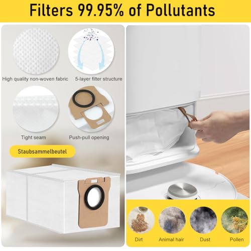 HASTHIP® Drea-me Vacuum Cleaner Accessories for L10s Ultra L10 Robot Cleaners Replacement with 4 Side Brushes Activated Carbon Filtration Net Mops Dust Bags 3 PCS