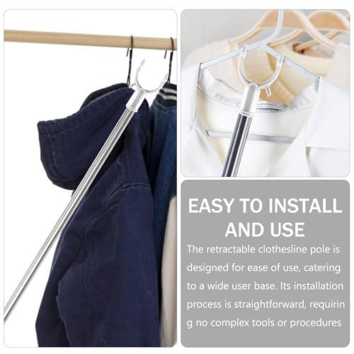 HASTHIP® Retractable Clothesline Pole 32.6-56.2 Inch Telescopic Laundry Hanging Rod Zinc Alloy Prongs Suitable for Indoor and Outdoor Use 3PCS