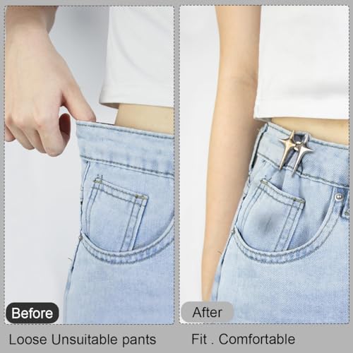 SANNIDHI® 1 Pairs Adjustable Waist Buckle for Unfit Jeans Pants, Pants Size Adjuster Silver Star Instant Jeans Button Pins Waist Tightener, Detachable No Sewing for Pant, Skirt