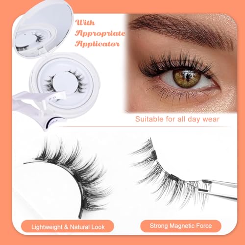 MAYCREATE® 1Pair Magnetic Eyelashes Natural Look Reusable Cat Eye Lashes with Applicator Kit without Eyeliner Wispy Clear Band False No Glue Needed 3 PCS