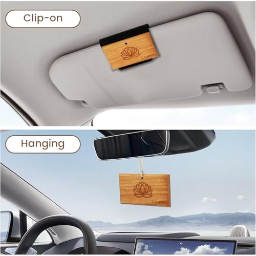 STHIRA® Wooded Fragrance Diffuser for Car Air Vent Elegant Lotus Embossed Natural Wooden Fragrance Diffuser Clip-on Air Vent Air Essential Oil Diffuser Car Decor, 3x0.7x1 inches