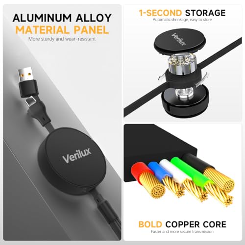 Verilux® 3 in 1 USB to Type C Cable PD 100W Multi USB A C Light-ning Micro Retractable Car Charger for iPhone 16 15 14 Galaxy S24 S23 Android Laptop 3PCS