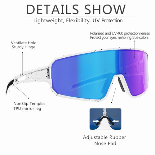 Proberos® Sunglasses Men Polarized Sunglasses for Mens and Womens,Black Retro Sun Glasses Driving Fishing UV Protection Fishing Cycling Mountain Bike Baseball Sunglasses with UV Protection(Blue)