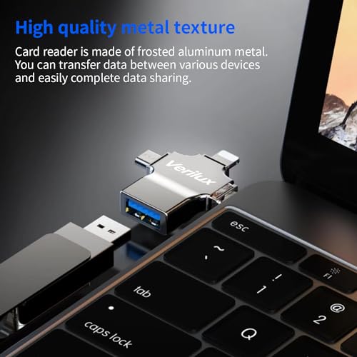 Verilux® 4 in 1 OTG Adapter Pendrive Connector with Lightning Type C Micro USB Ports Compatible with iOS 13 Above Android Devices iPhone iPad Keyboard Mouse 3PCS