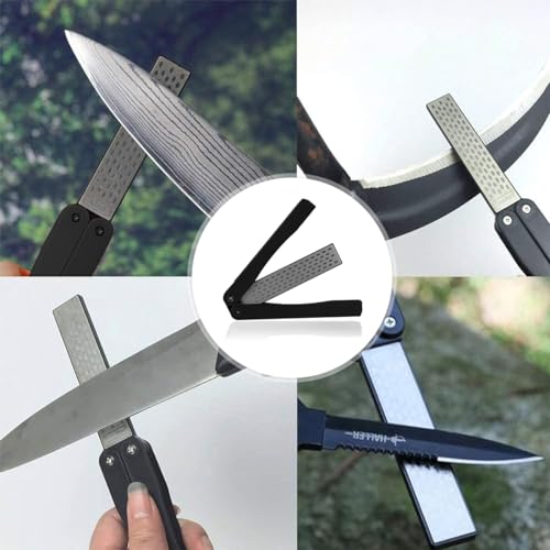 HASTHIP® Knife Sharpener for Kitchen 400 600 Grit Portable Handheld Double Sided Tool Pocket Diamond Sharpening Stone Garden Outdoor Tools Fine Coarse Grinding 3 PCS