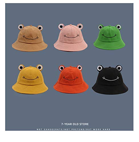 PALAY Bucket Sun Hat for Women Girl Adult Cute Frog Bucket Hat Summer Outdoor Foldable Fisherman Hat (Black)