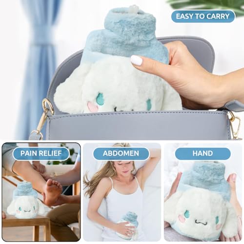 HANNEA® Cinnamoroll Hot Water Bag with Plush Cover Refillable Anti-leakage PVC Period Pain Relief Relieve Cramp Back Pain 3PCS