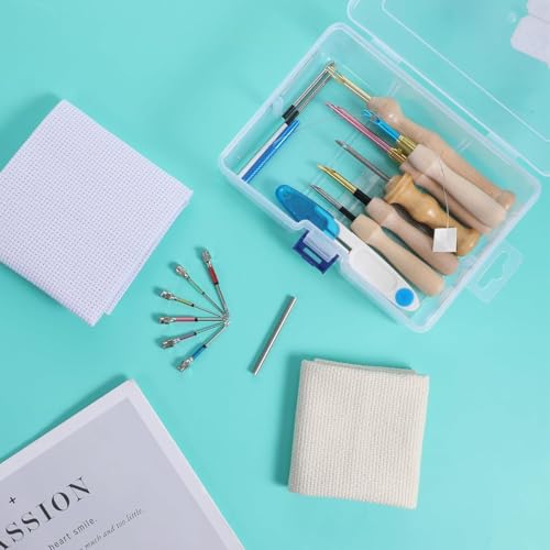 HASTHIP® 70PCS Embroidery Punch Needle Kit Tool Kits Include Wooden Handle Pen Set Big Eye Needles with Cloth for Adults Beginner