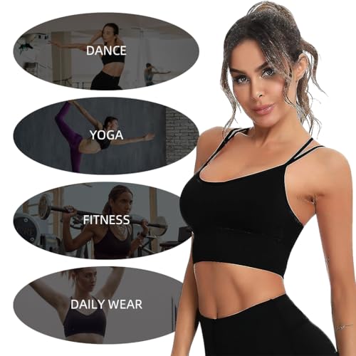 PALAY Women's Sports Bra Longline, Molded Cup Double Spaghetti Strap Yoga Bra Thin Strap Low Impact Workout Bra Crisscross Back Yoga Crop Tank Tops, XXL