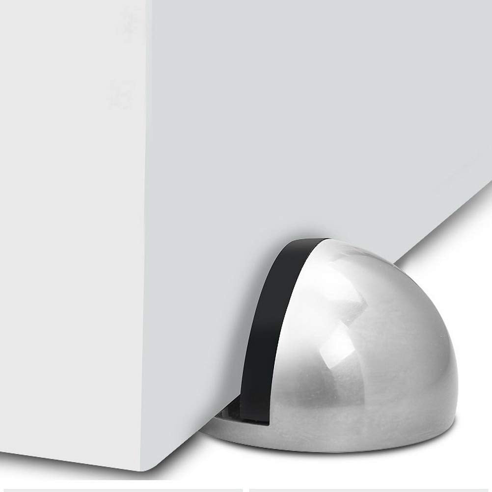HASTHIP 4 Pieces Stainless Steel Floor Door Stopper, Oval Floor Mounted Half Moon Door Stop with Screws and Glues (Non-Magnetic)