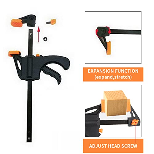 HASTHIP® 8PCS Quick Grip Clamp for Woodworking with Heavy Duty Bar Clamps Two-Way Fixed F Clips for Glass Welding Works and DIY Projects Release 4in