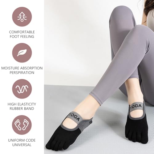 Proberos 1 Pair Yoga Socks for Women Toesocks Breathable Cotton 5-Toe Socks for Women Anti-slip Silicone Sole Design Fitness Yoga Floor Socks Individual Toe Socks for Pilates, Barre, Ballet