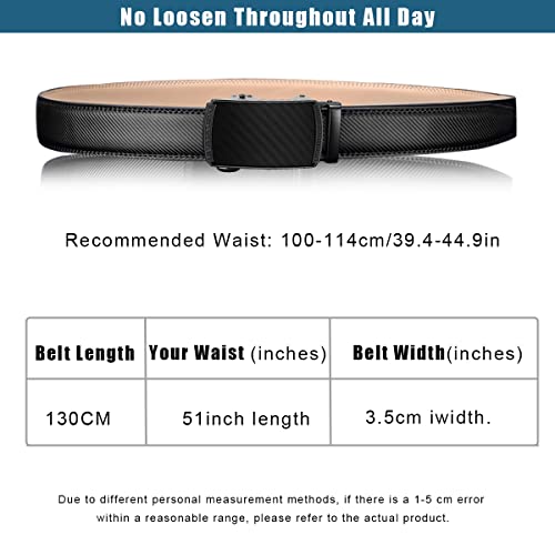 GUSTAVE Belt for Men Black Leather Mens Belt Adjustable Fashion Buckle Belt - 130cm Length, No Punch Hole