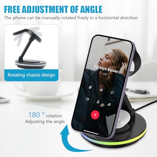 zitronix Magnetic Wireless Charger for iPhone 3 IN 1 Wireless Magentic Charger for iPhone, iWatch & Airpods Fashion Travel Folding Wireless Magentic Charger with Light, Universal Compatibility
