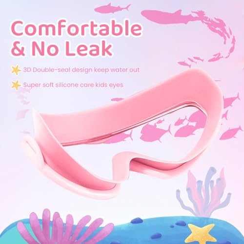 Proberos® Swimming Goggles for Kids with Swim Cap Ear Plugs Big Frame Leakproof Children Professional Anti Fog UV Protection Girls Age 4-16 2PCS