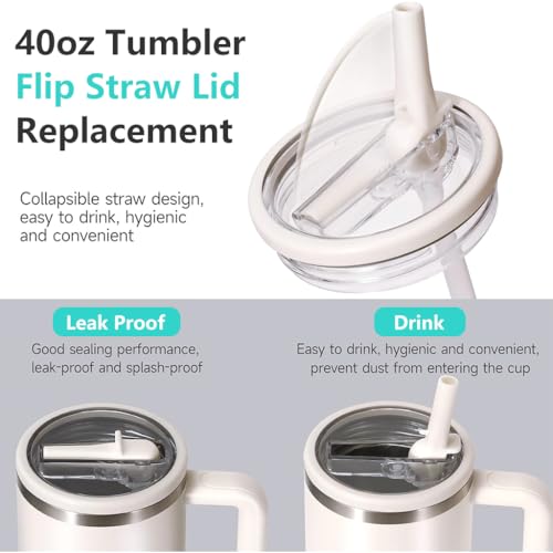 HASTHIP® 4PCS Leak Proof Lid Replacement 40 oz Only Fit for Stanley Cup Tumbler Reusable Spill Proof Flip Top Stopper Accessories White Black