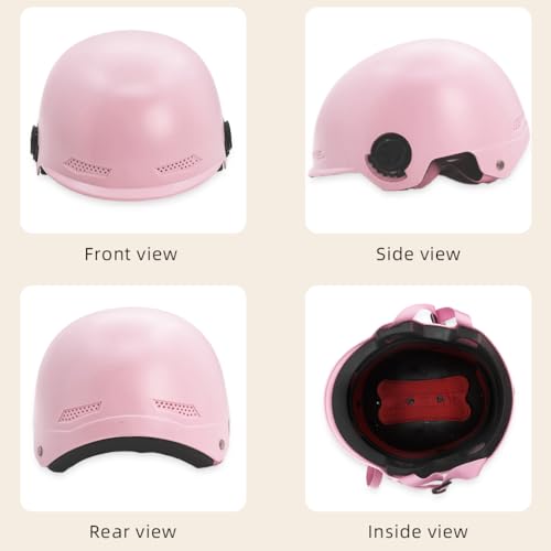 STHIRA Scooter Helmet Cute Helmet for Women Motorcycle Helmet Open Face Helmet with Movable Clear Goggle & Adjustable Chin Strap, Safety Buffer Helmet for Scooter, Motorcycle, Bike(Pink, M Size)