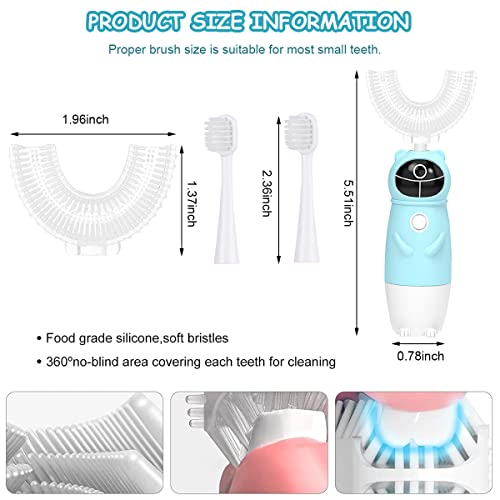 HANNEA Electric Toothbrush For Kids with 3 Brush Head, Soft Dupont Kids Electric Toothbrush with LED Light Design, Battery Powered U Shaped Toothbrush For Kids, Automatic Brush for Kid 8-12, 2-5