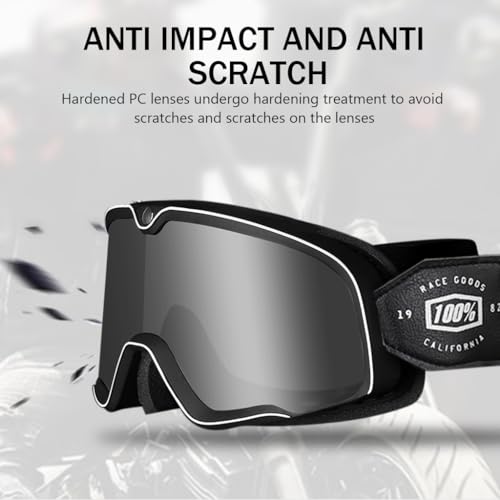 Proberos® Motorcycle Goggles Fashion Grey Helmet 400 UV Sun Protection Windproof Anti Fog Adjustable Headband for Riding Racing Men Women Youth 3PCS
