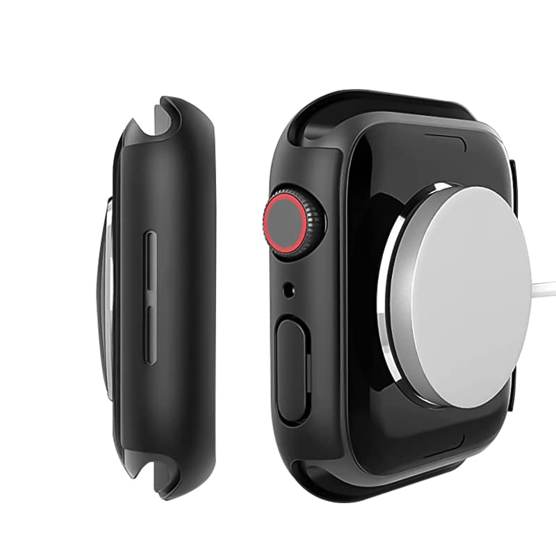 ZORBES Hard Cover Compatible Apple Watch Series 7, Hard Case 41mm Case with Built-in Tempered Glass Screen Protector Protective Face Bumper Case Cover(Black)