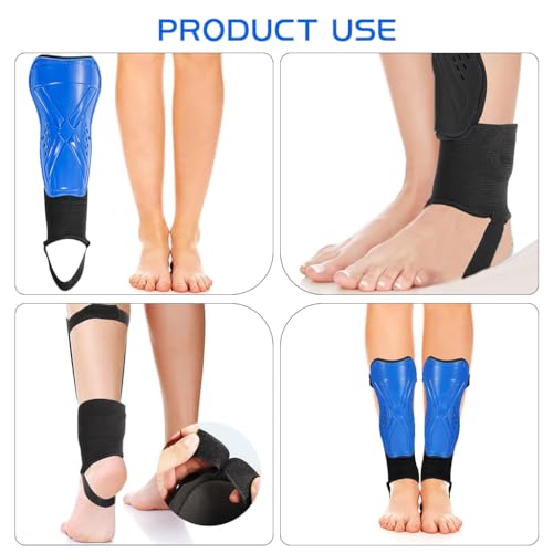 Proberos Kids Shin Guard Teens Sport Shin Guards with Ankle Support EVA Cushioning Liner Football Shin Guards Adjustable Hook and Loop Closure Design Sport Shin Guards for Football, Rugby, Blue