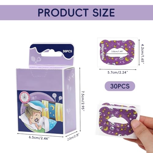 ZIBUYU® 30-Counts Sleeping Mouth Tape for Kids Improves Breathing Encourages Nasal Hypoallergenic Non-Woven Fabric Self-Adhesive Strips Cartoon Panda Print Tapes M 3PCS